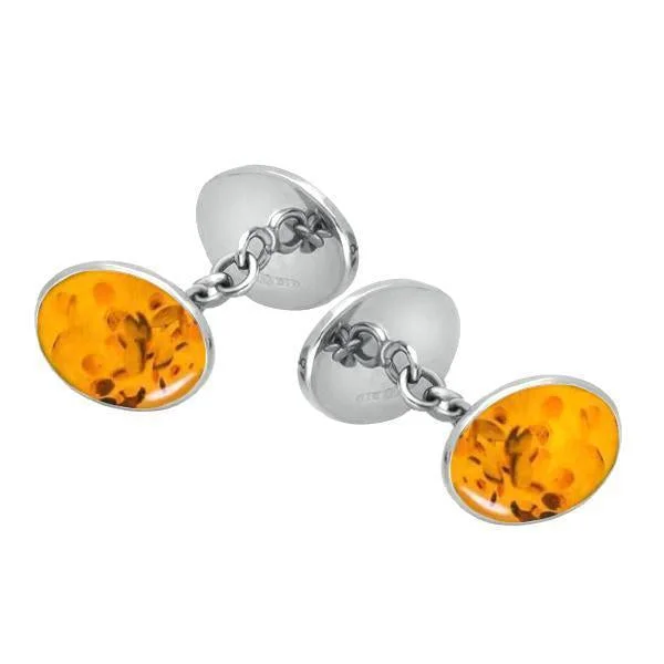 Best cufflinks with customizable monograms for a unique and personal gift-Sterling Silver Amber Four Stone Chain Cufflinks