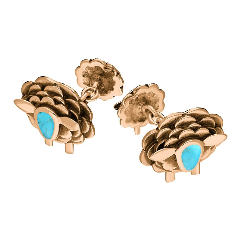 Best cufflinks with customizable monograms for a unique and personal gift-9ct Rose Gold Turquoise Sheep Chain Link Cufflinks