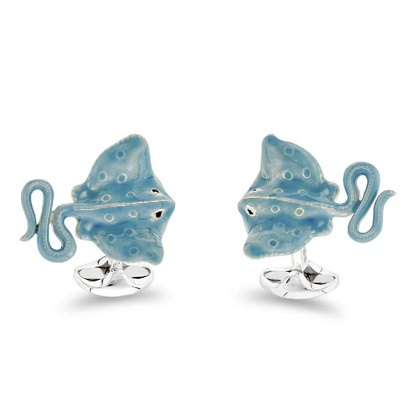 Best cufflinks with pearl inlays for a classy and elegant style-Deakin & Francis Cufflinks Sterling Silver Blue Enamel Stingray