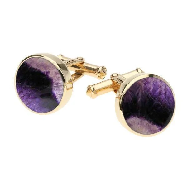 Designer cufflinks with intricate patterns for a high-fashion and stylish look-9ct Yellow Gold Blue John Round Shape Cufflinks