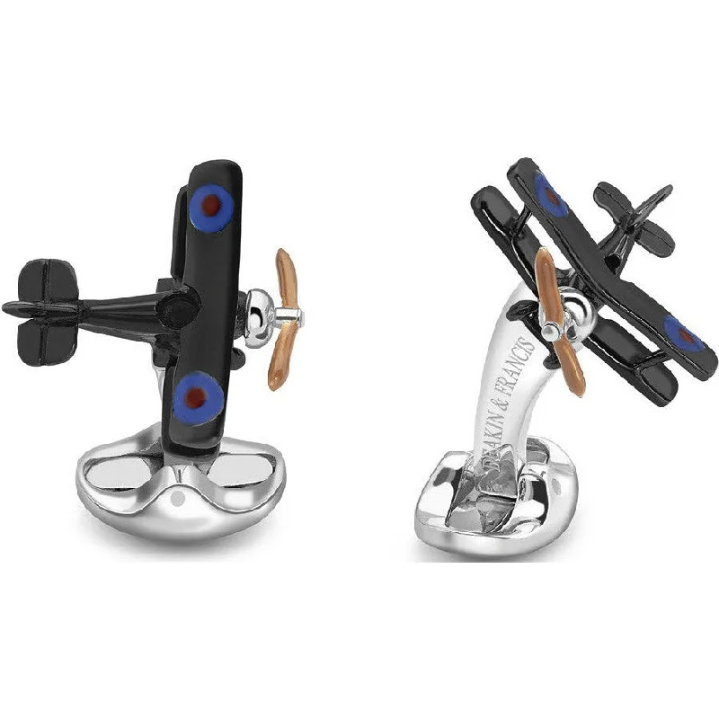 Cufflinks with mechanical gear designs for a steampunk-inspired, industrial look-Deakin & Francis Cufflinks Bi Plane