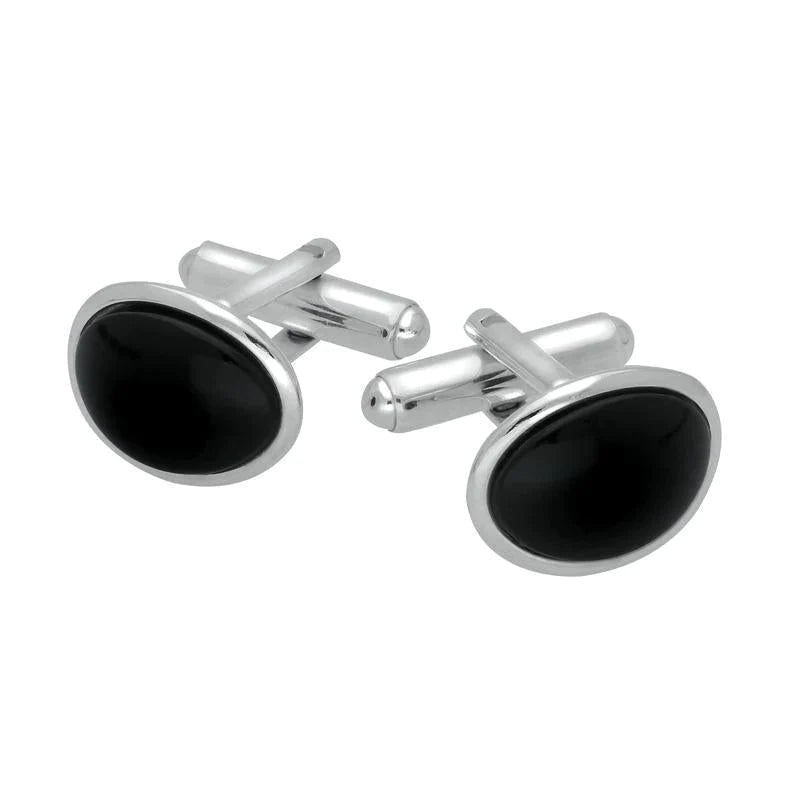 Best cufflinks for formal wear with classic designs and polished finishes-Sterling Silver Whitby Jet Curved Oval Cufflinks