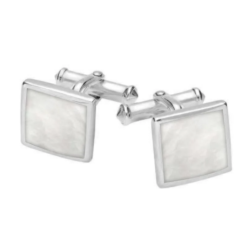 Cufflinks with wood accents for a rustic and unique design-Sterling Silver Mother Of Pearl Square Flat Cufflinks