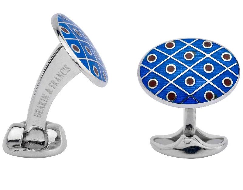 Cufflinks with wood accents for a rustic and unique design-Deakin & Francis Cufflinks Sterling Silver Royal Blue with Maroon Red Spot