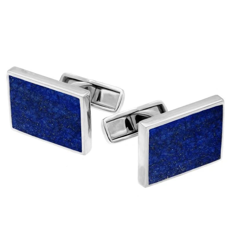 Luxury cufflinks with diamond accents for a high-end and elegant accessory-Sterling Silver Lapis Lazuli Oblong Cufflinks