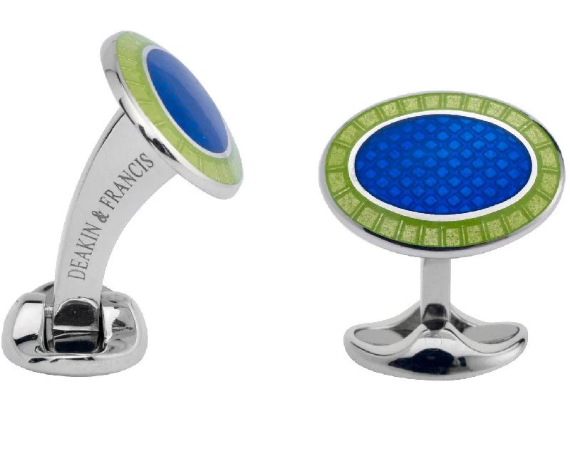 Best cufflinks with geometric shapes for a modern and artistic touch-Deakin & Francis Cufflinks Sterling Silver Lime Green Nitric Blue Enamel