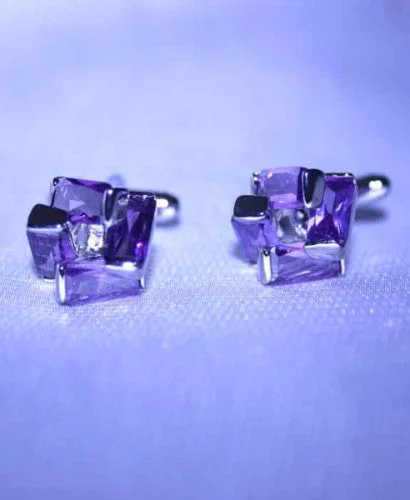 Cufflinks with sports-related designs for fans and athletes looking to showcase their interests-Purple Crystal Cuff Links