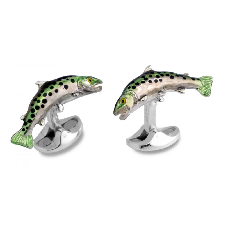 Cufflinks with classic striped patterns for a clean and elegant finish-Deakin & Francis Sterling Silver Trout Cufflinks