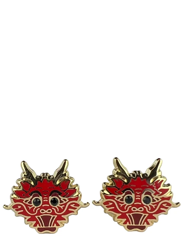 Cufflinks with celestial motifs for a cosmic and mystical fashion statement-DÉCLIC Chinese Dragon Gold Cufflink - Red