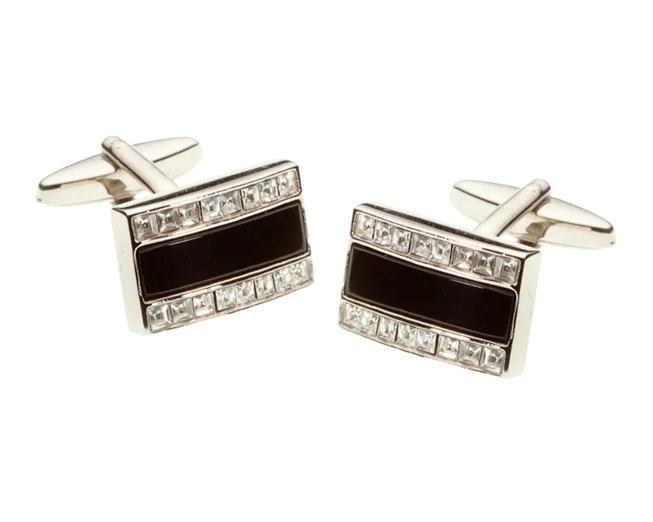 Classic cufflinks with simple round shapes for an elegant and versatile accessory-Rectangle Onyx and Crystal Cufflinks