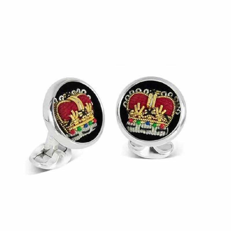 Best cufflinks with customizable engravings for a personal and thoughtful gift-Deakin & Francis Cufflinks Sterling Silver Embroidered Crown