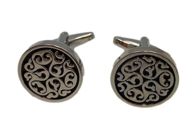 Best cufflinks with zodiac symbols for astrology lovers and personalized gifts-Silver & Black Floral Design Cuff Links