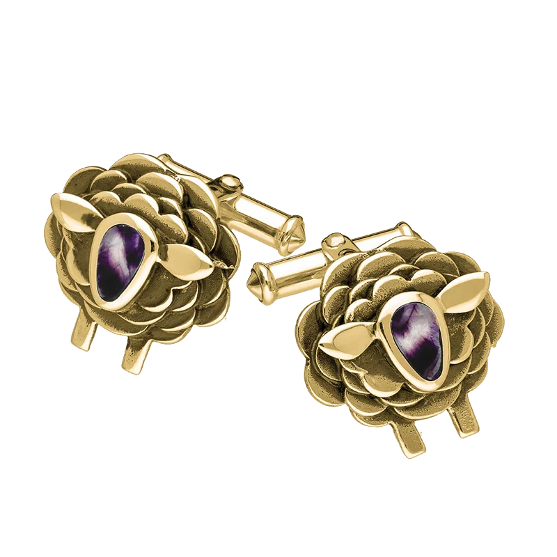 Best cufflinks with a polished brass finish for a vintage-inspired aesthetic-9ct Yellow Gold Blue John Sheep Cufflinks