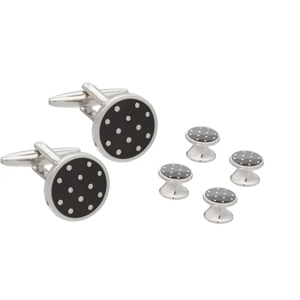 Best cufflinks with gemstone and metal inlays for a colorful and eye-catching design-Black Polka Dot Cufflink and Dress Stud Set