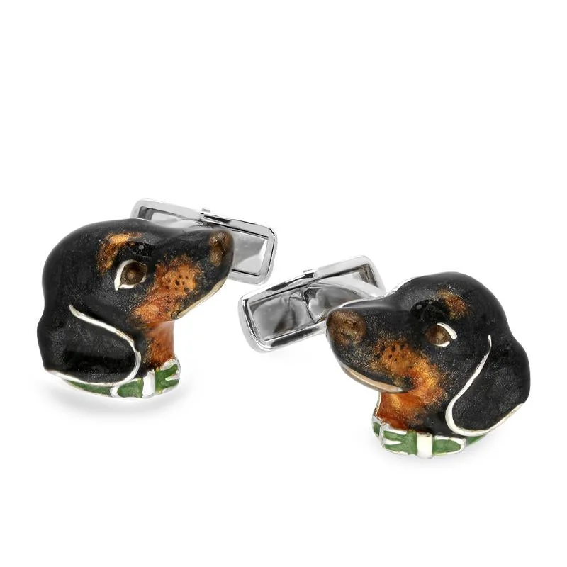 Best cufflinks with onyx inlays for a sleek, elegant and timeless appearance-Saturno Sterling Silver Enamel Dachshund Cufflinks D