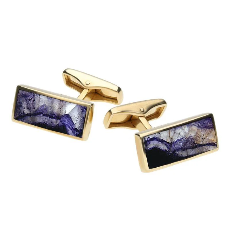 Best cufflinks with blue enamel designs for a pop of color and elegance-9ct Yellow Gold Blue John Slim Oblong Cufflinks