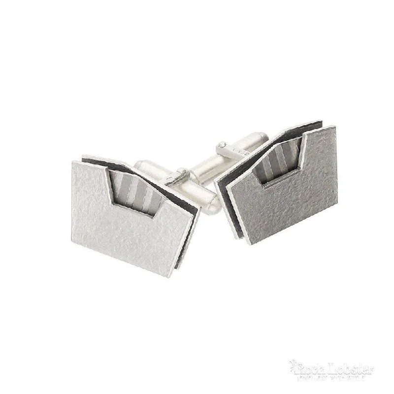 Cufflinks with geometric patterns for a sharp and fashionable look-Silver & palladium stripe rectangle cufflinks