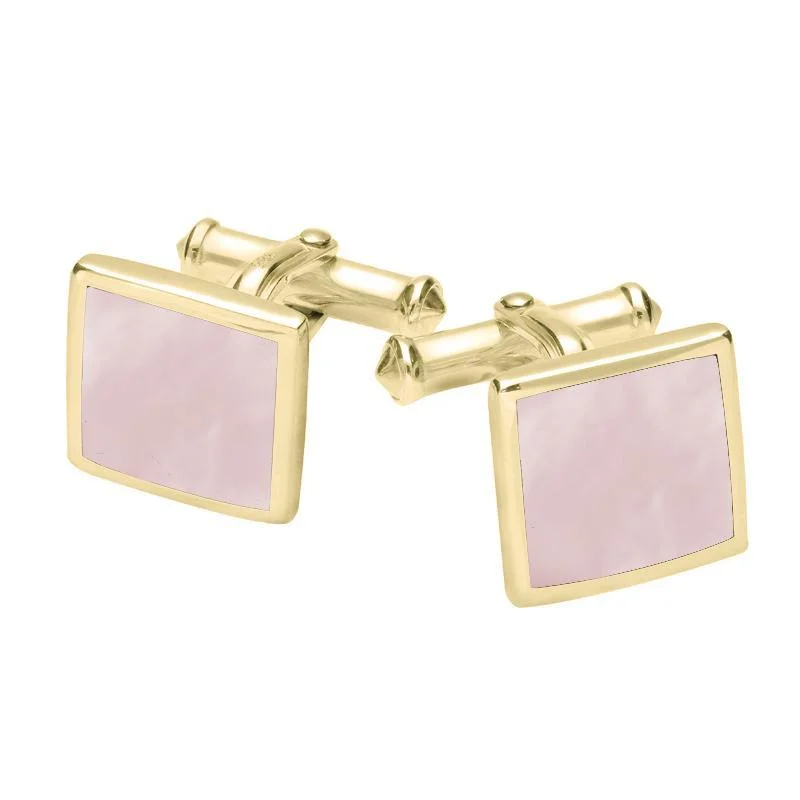 Best cufflinks for luxury gifts with high-quality materials and craftsmanship-9ct Yellow Gold Pink Mother Of Pearl Square Flat Cufflinks