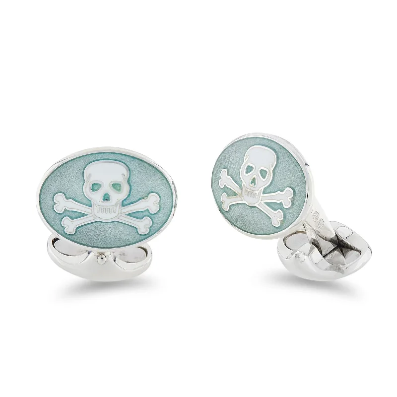 Best cufflinks for formal events with timeless designs in classic silver and gold-Deakin & Francis Cufflinks Sterling Silver Turquoise Enamel Skull And Cross Bones