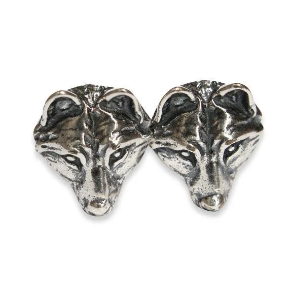 Cufflinks with wood accents for a rustic and unique design-Wolf Face Cuff Links