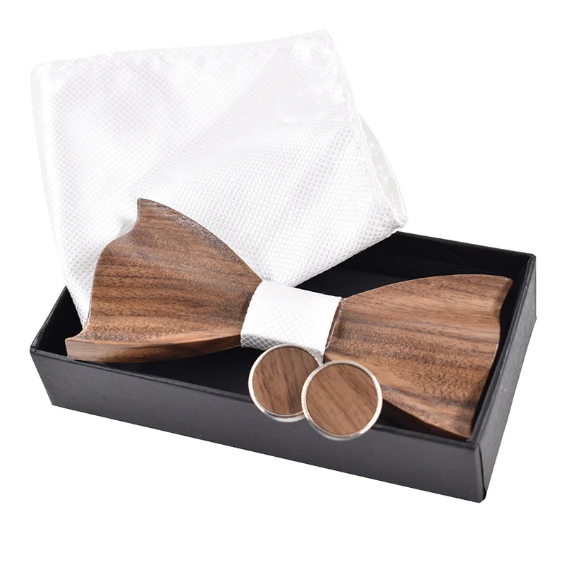 Cufflinks with quirky animal designs for a fun and distinctive style-New 2017 3D wooden tie Cufflinks fashion wood bow tie wedding dinne3D Handmade corbata Wooden Ties Gravata set