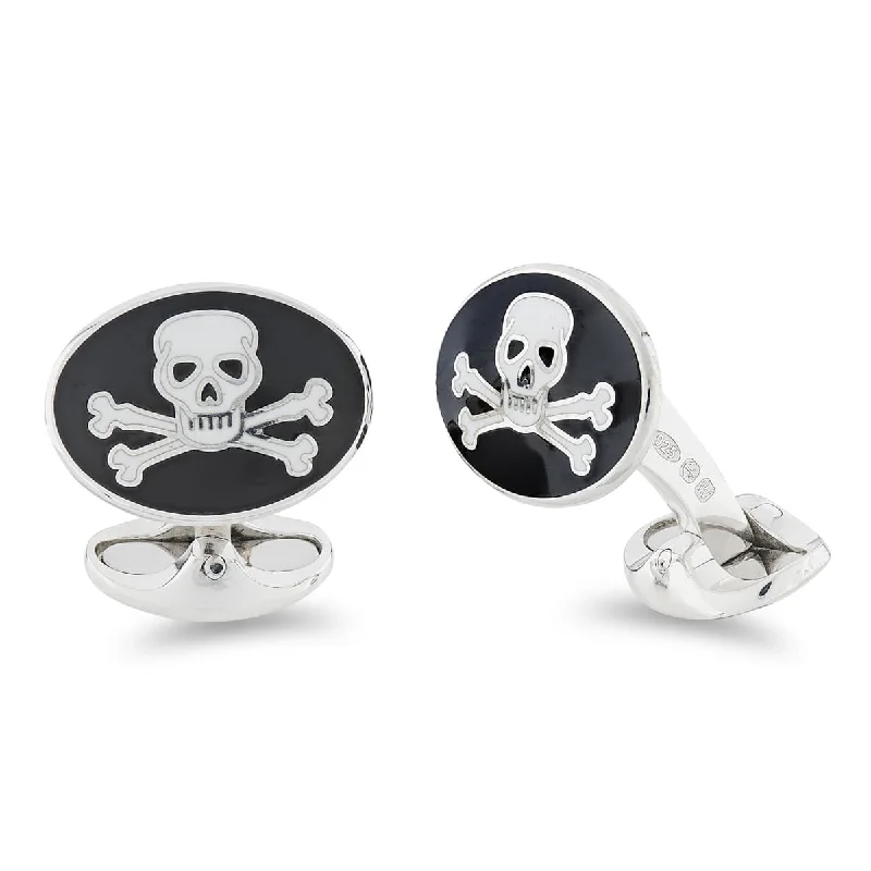 Cufflinks with animal prints for a bold and fashionable accessory-Deakin & Francis Cufflinks Sterling Silver Black Enamel Skull And Cross Bones