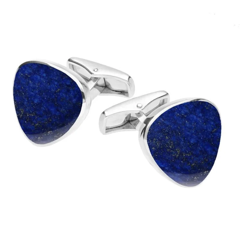 Unique cufflinks with gemstone accents for a bold and luxurious look-Sterling Silver Lapis Lazuli Curved Triangle Cufflinks