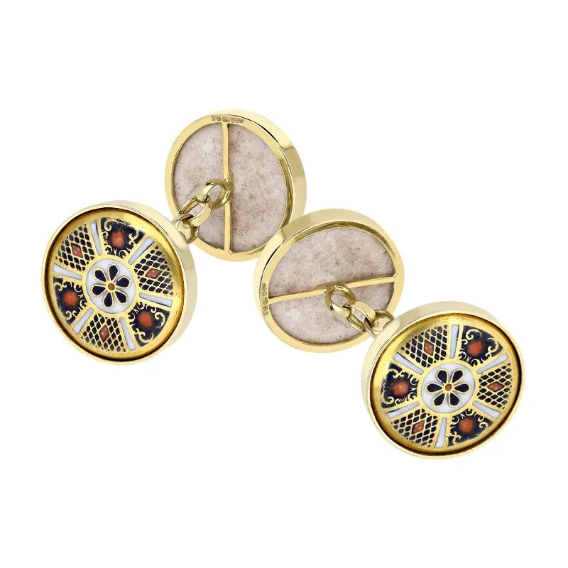 Best cufflinks for anniversary gifts with intricate designs and personal touches-18ct Yellow Gold Royal Crown Derby Imari Cufflinks D