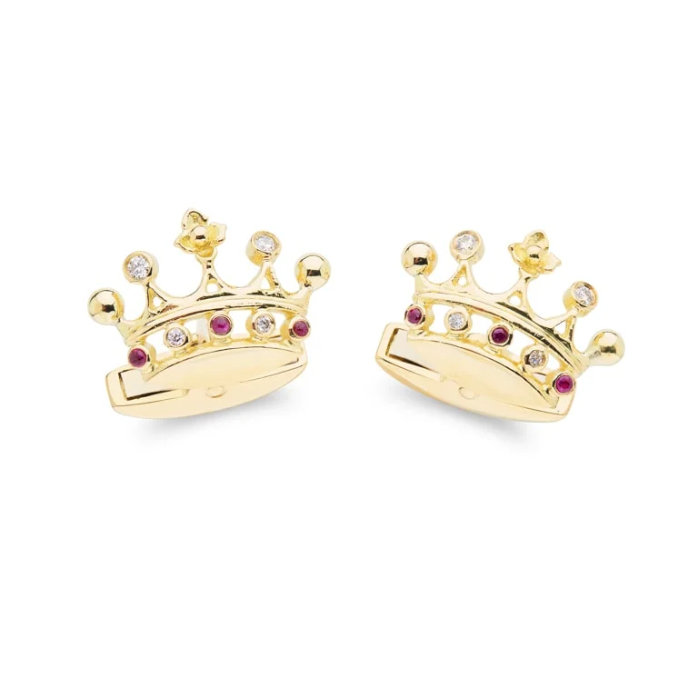 Best cufflinks with gemstone and metal inlays for a colorful and eye-catching design-Deakin & Francis Cufflinks 18ct Yellow Gold Ruby And Diamond Crown