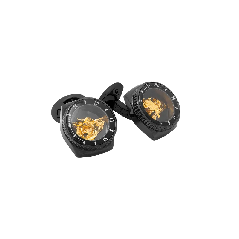 Best cufflinks for formal wear with classic designs and polished finishes-Tateossian Rollo Gold Leaf cufflinks in black IP steel