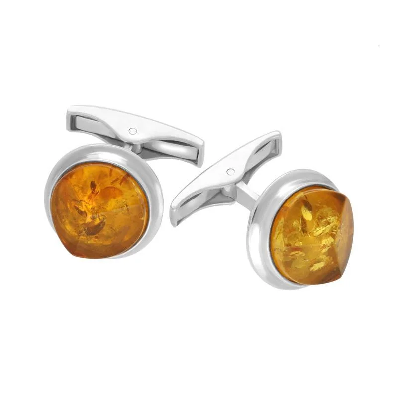 Cufflinks with brushed metal finishes for a matte, contemporary style-Sterling Silver Amber Round Stone Set Faceted Cufflinks D