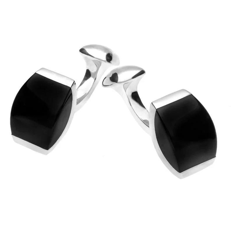 Best cufflinks for the office with simple yet stylish designs for business attire-Sterling Silver Whitby Jet Curved Edge Cufflinks