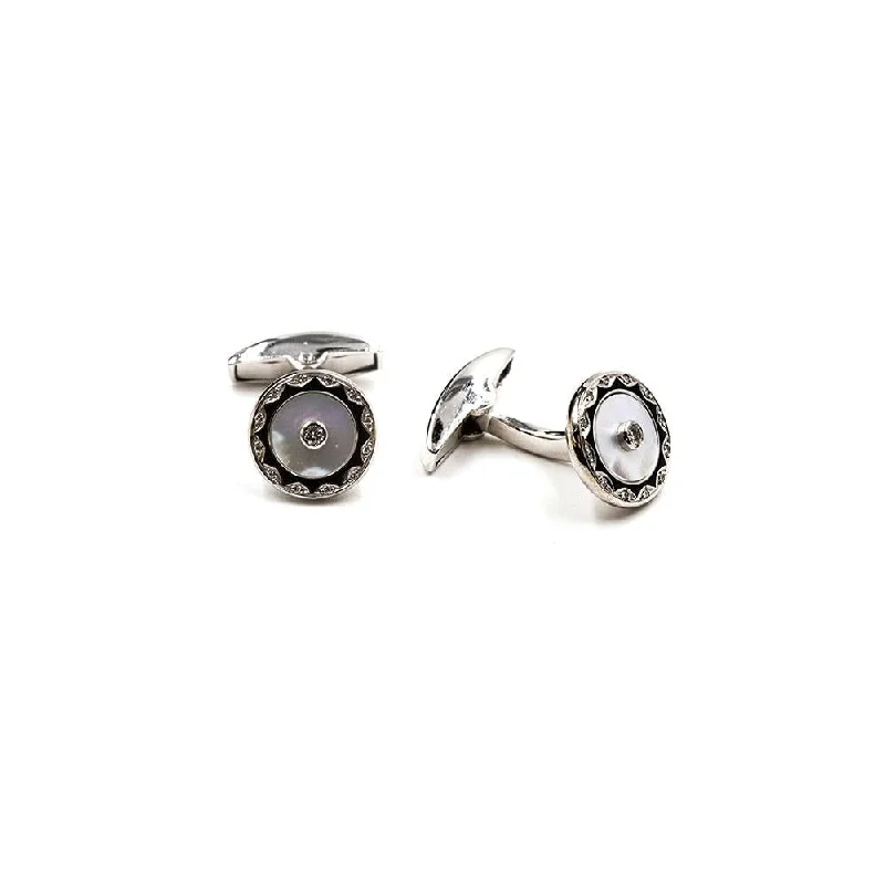 Personalized cufflinks with initials for a custom and meaningful gift-DEAKIN & FRANCIS 18K White Gold Mother of Pearl Studs With Diamonds