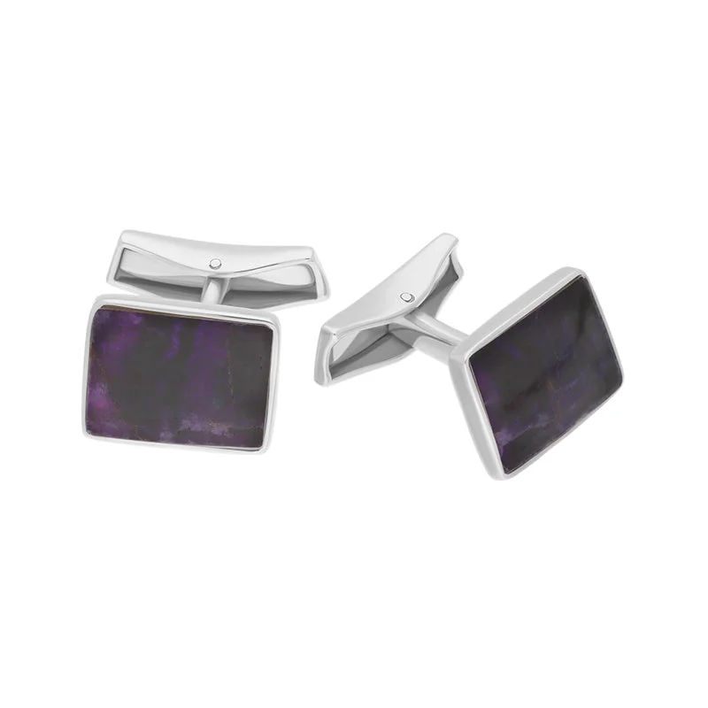 Best cufflinks with a polished gold finish for a luxurious and timeless look-Sterling Silver Blue John Rectangle Cufflinks D