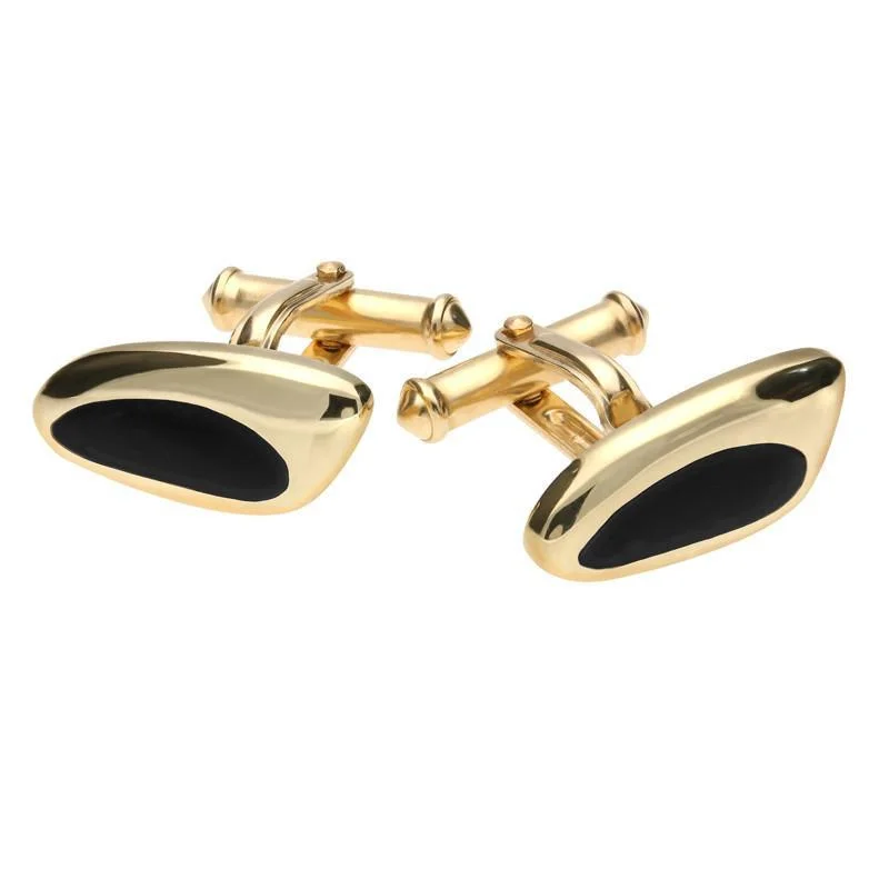 Cufflinks with wood accents for a rustic and unique design-9ct Yellow Gold Whitby Jet Freeform Cufflinks D