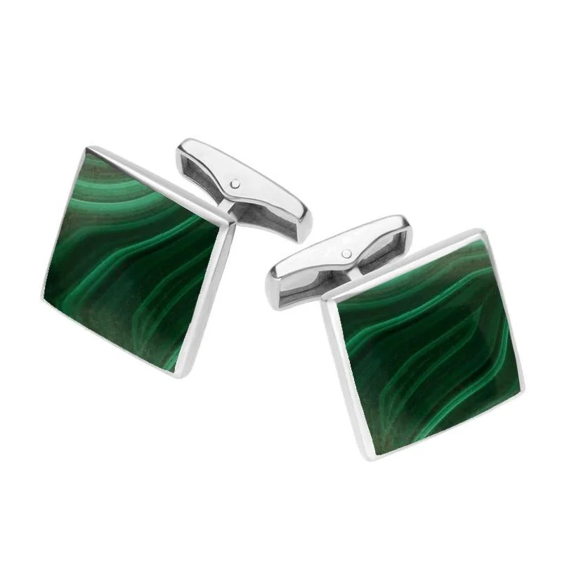 Best cufflinks with rose gold plating for a trendy and luxurious finish-Sterling Silver Malachite Square Shaped Cufflinks