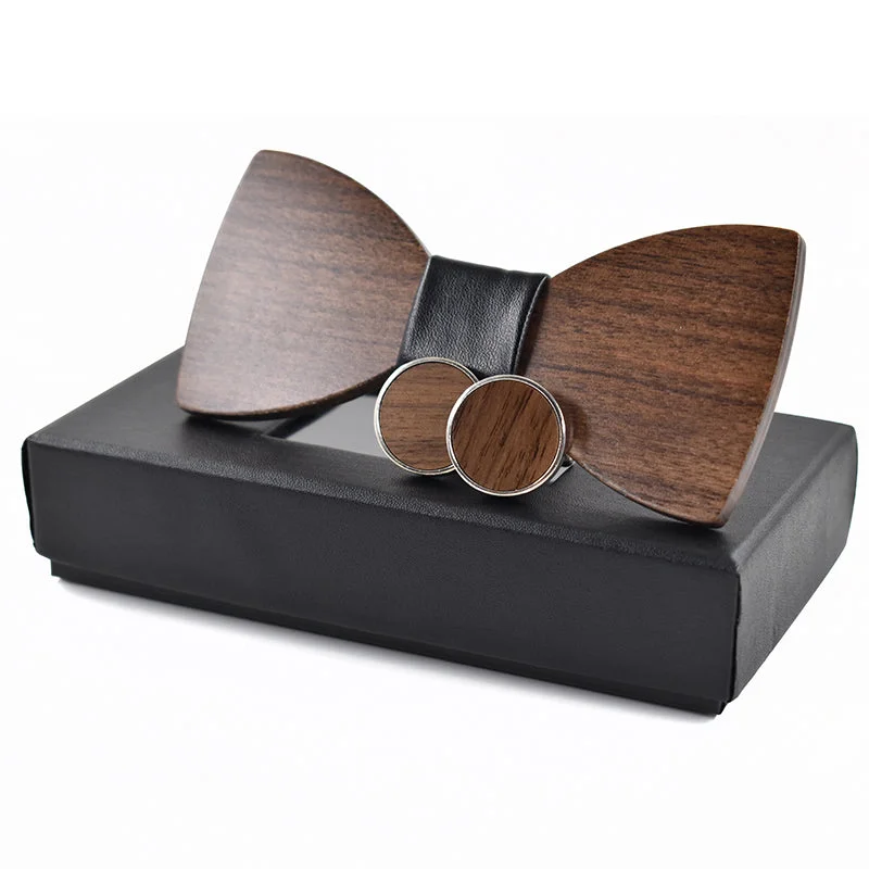 Best cufflinks with enamel designs for vibrant and colorful accents-Fashion Wedding Wood Bow Tie Cufflinks Set Mens Suit Papillon Corbatas Tie gravata Pajaritas Hombre noeud papillon enfant