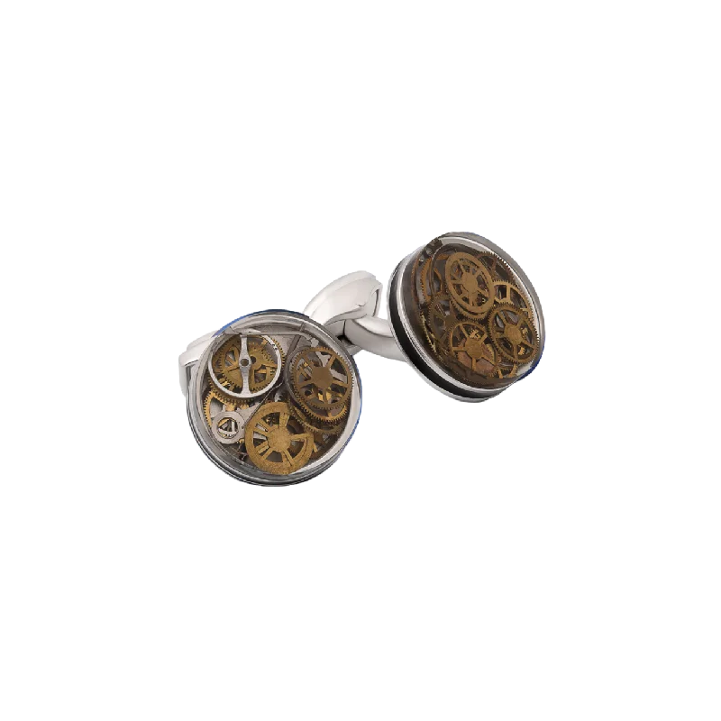 Best cufflinks for weddings with silver or gold finishes for a timeless appeal-Tateossian Resin Gear cufflinks Light Grey in clear with rhodium finish