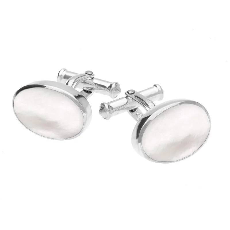 Best cufflinks with pearl inlays for a classy and elegant style-Sterling Silver Mother Of Pearl Oval Cushion Cufflinks