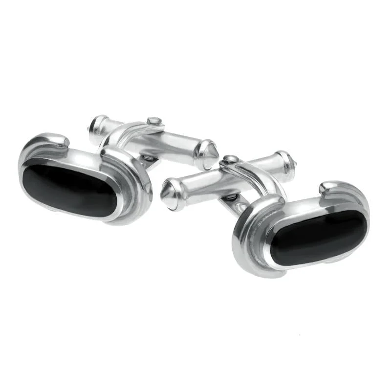 Best cufflinks for groomsmen with matching sets for a cohesive wedding look-Sterling Silver Whitby Jet Dodgem Cufflinks