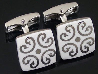 Cufflinks with minimalist designs for a clean, modern and sophisticated accessory-White Cufflinks with Silver Design