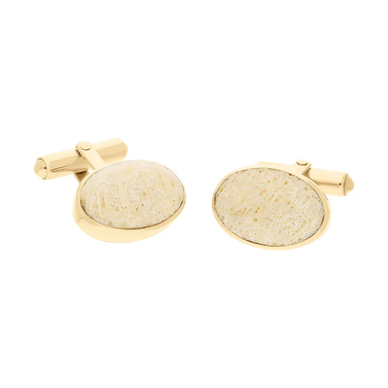 Cufflinks with geometric patterns for a sharp and fashionable look-18ct Yellow Gold Coquina Oval Cufflinks