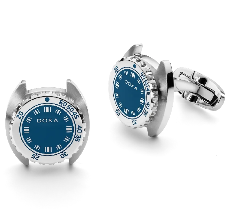 Cufflinks with military insignia designs for a bold, distinguished look-Doxa Cufflinks SUB Caribbean Blue