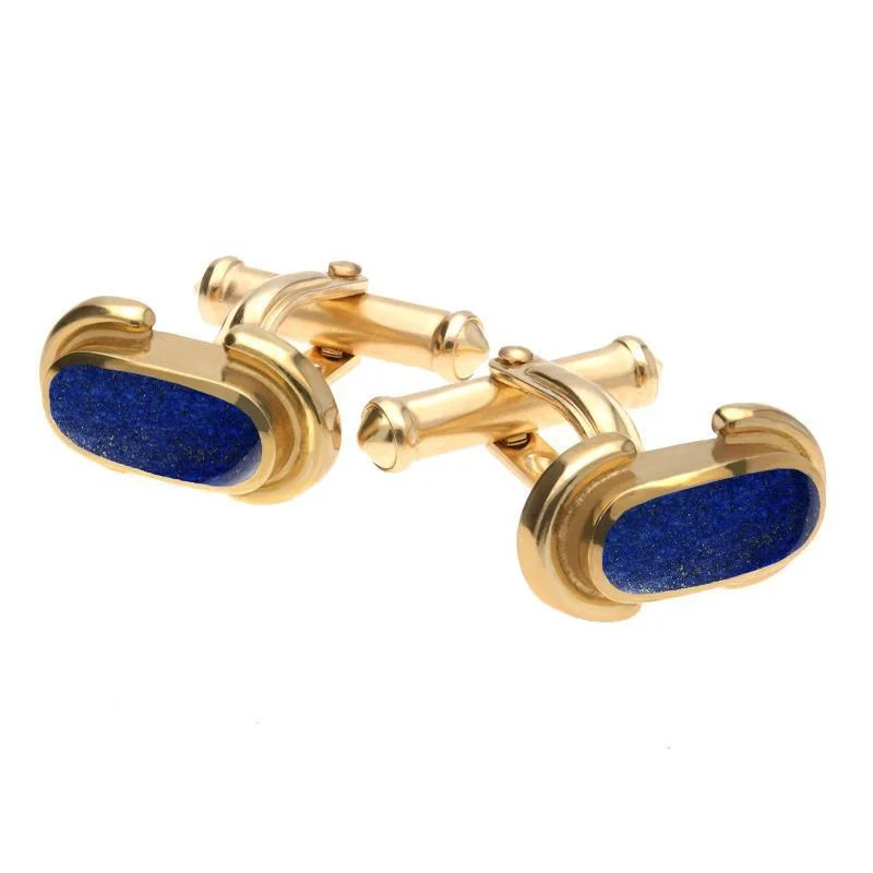 Best cufflinks with customizable monograms for a unique and personal gift-9ct Yellow Gold Lapis Lazuli Dodgem Cufflinks