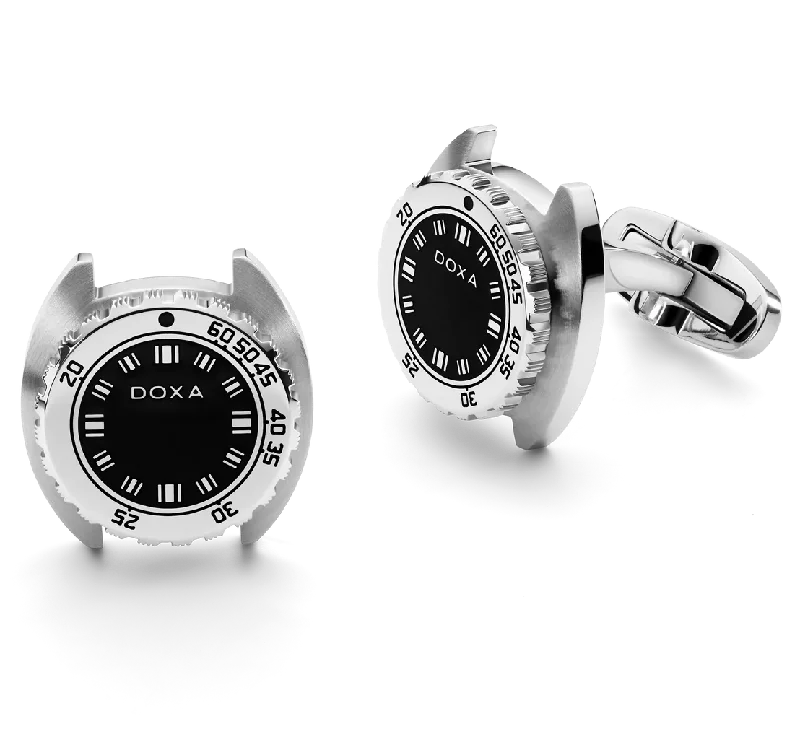 Cufflinks with silver and enamel combinations for a colorful and polished look-Doxa Cufflinks SUB Sharkhunter Black