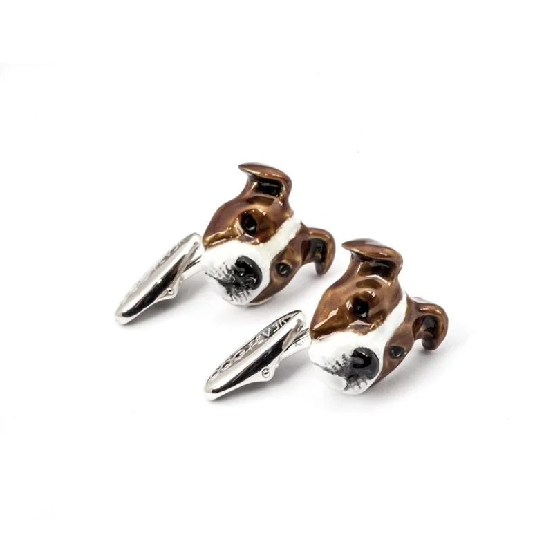 Best cufflinks with classic oval designs for a traditional and versatile appearance-Dog Fever Sterling Silver Enamelled American Staffordshire / Pitbull Muzzle Cufflinks