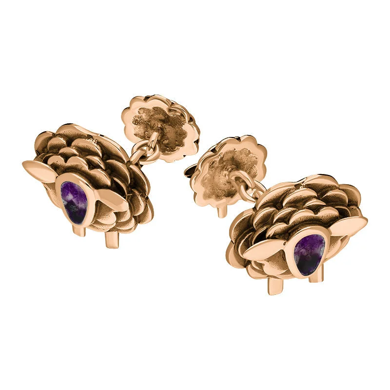 Cufflinks with textured metal finishes for a rugged and stylish appearance-9ct Rose Gold Blue John Sheep Chain Link Cufflinks