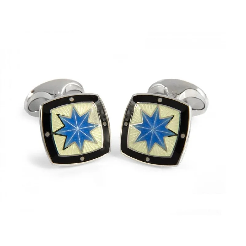 Best cufflinks with mother-of-pearl inlays for a sophisticated and luxurious feel-DEAKIN & FRANCIS Sterling Silver Fancy Blue Star Enamel Cufflinks