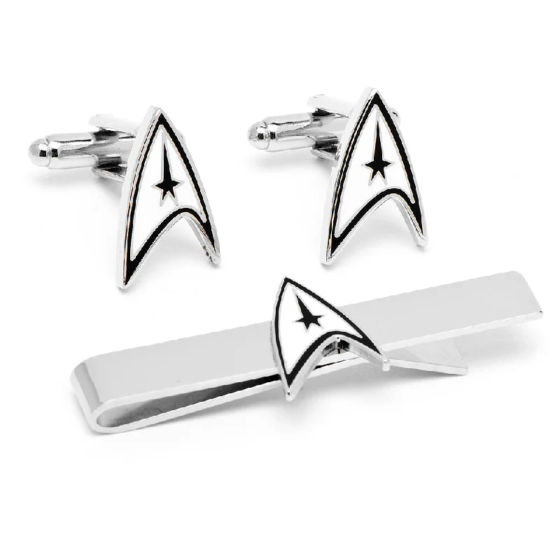 Best cufflinks with classic oval designs for a traditional and versatile appearance-Star Trek Cufflinks Tie Bar Gift Set