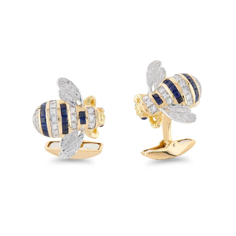 Best cufflinks with classic oval designs for a traditional and versatile appearance-Deakin & Francis Cufflinks 18ct Yellow Gold Sapphire and Diamond Bumble Bee